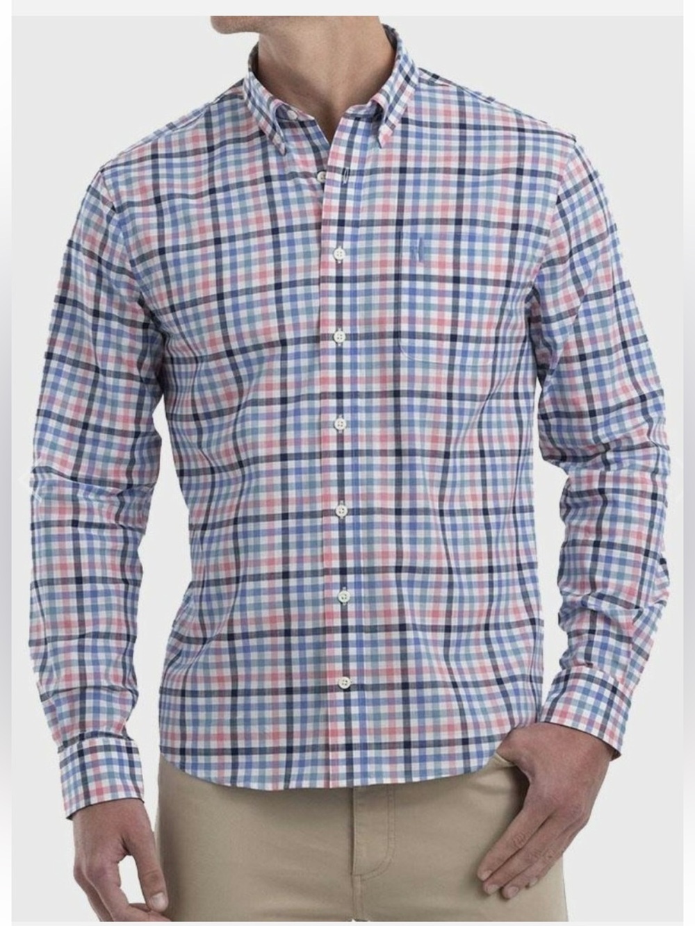 Johnnie O Damien Hangin’ Out Plaid Button-Down Shirt - Blue & Pink, size X-Large